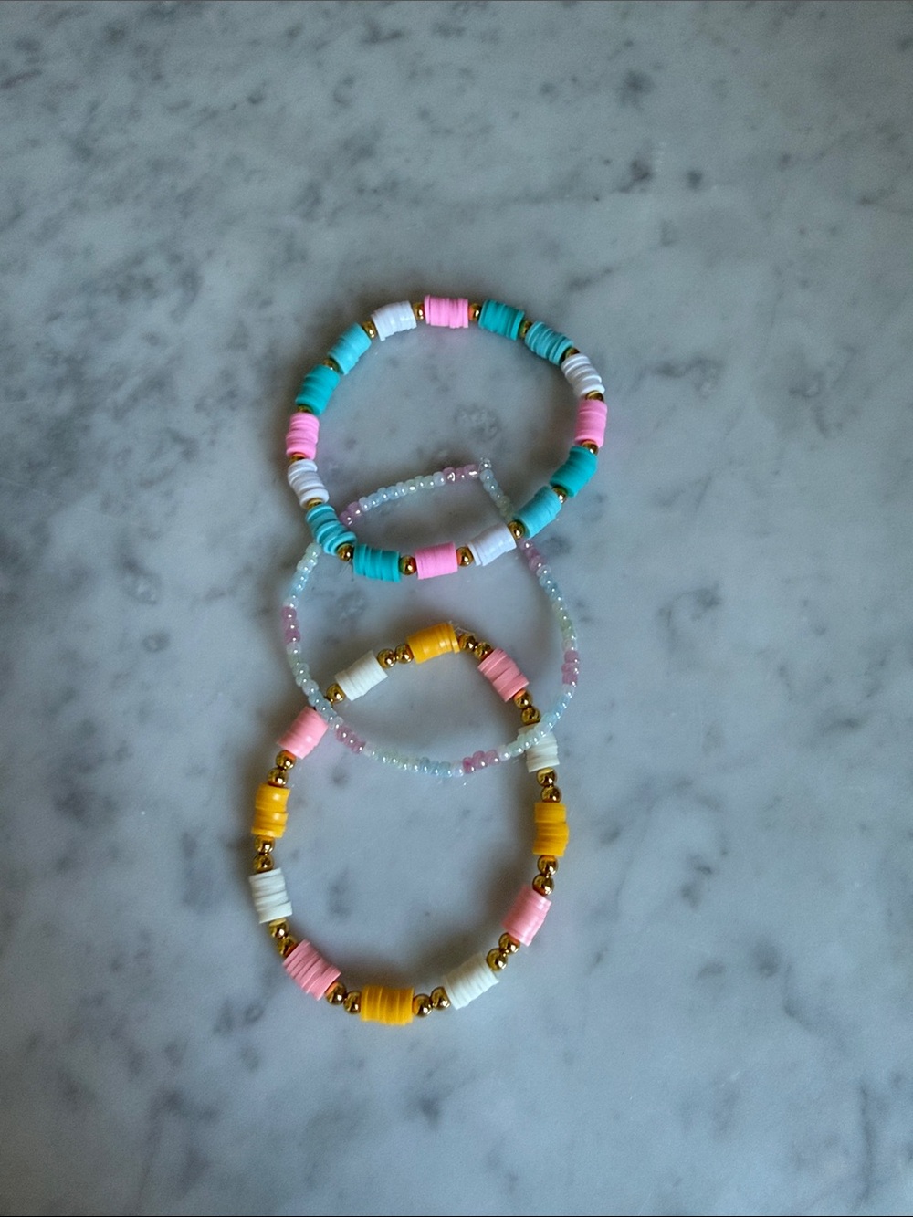 Kids Colorful Beaded Bracelet Set - Pink, Turquoise & Yellow